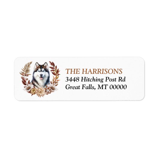 Étiquette Chien sibérien Husky Automne Wreath (Devant)