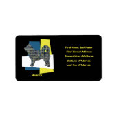 Étiquette Chien sibérien Husky Jaune & Grille Bleue TriColor (Devant)