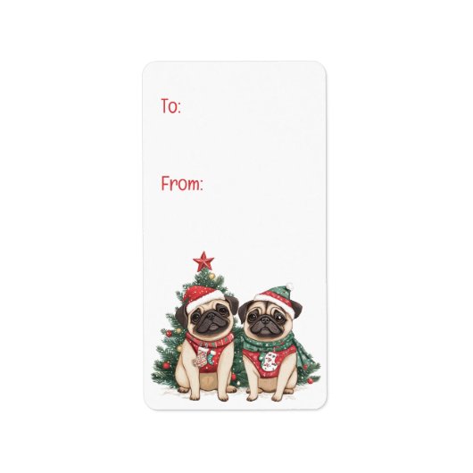 Étiquette Chiens de Carlin de Noël (Devant)
