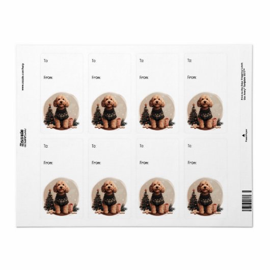 Étiquette Chiens de chiot de Noël Goldendoodle (Feuille entière)