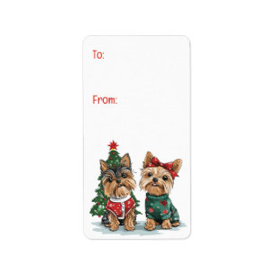 Étiquette Chiens de Noël Yorkie