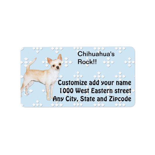 Étiquette Chihuahua ~ Bleu avec/ Design de diamants blancs (Devant)