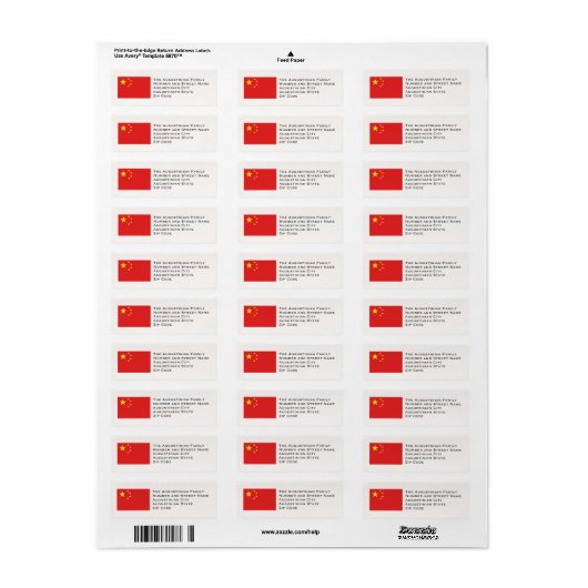 Étiquette CHINA FLAG Customized Return Address (Feuille entière)