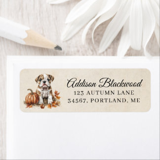Étiquette Chiot Bouledogue Mignon Feuilles d'Automne et Citr
