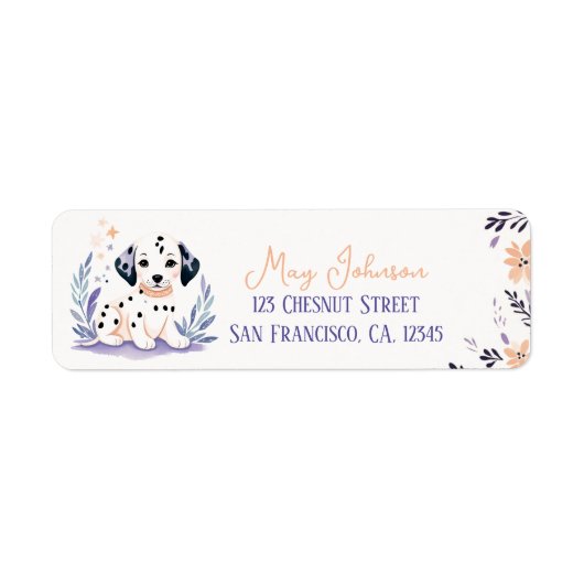 Étiquette Chiot Dalmatien Boho Peach Lavender Design floral (Devant)