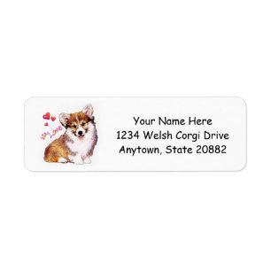 Étiquette Chiot de corgi de Gallois avec des coeurs