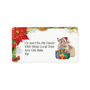 Étiquette Chiot de corgi de vacances avec des présents