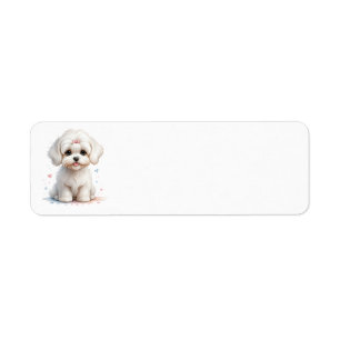 Étiquette Chiot maltais avec botte rose