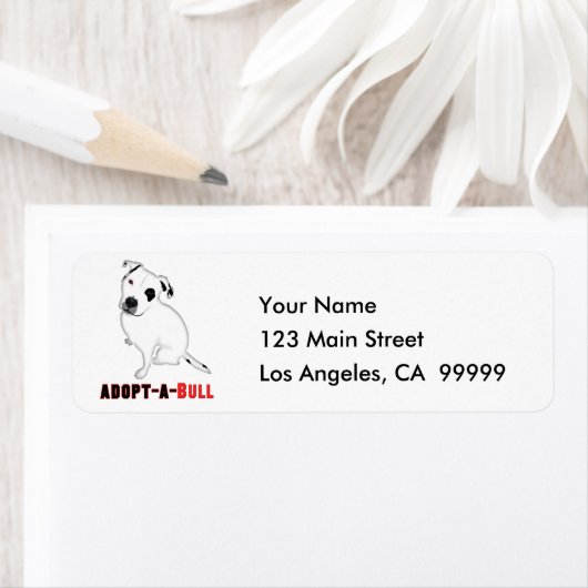 Étiquette Chiot Pitbull blanc ADOPT-A-BULL (En situation)