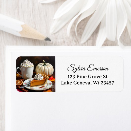 Étiquette Chocolat chaud, tarte Citrouille et épices Automne (En situation)