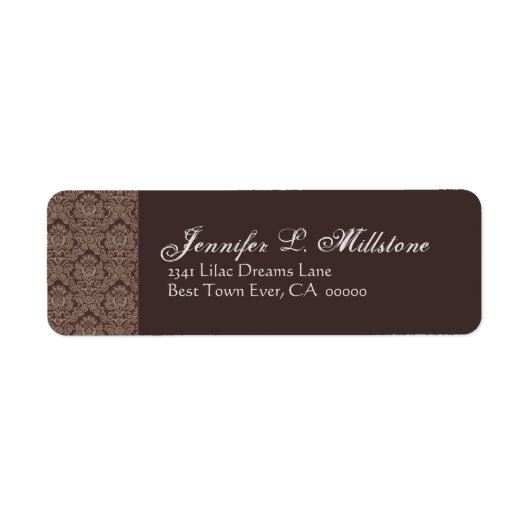Étiquette Chocolat et Mocha Damask Adresse de retour (Devant)