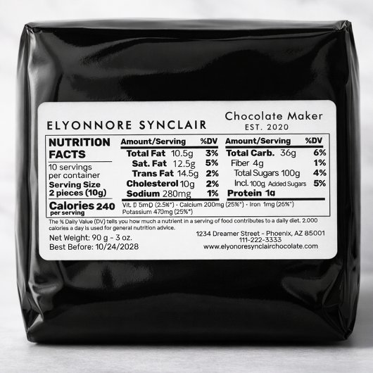 Étiquette Chocolate Maker Nutrition Facts Packaging