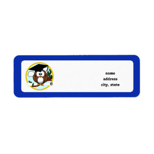 Étiquette Chouette avec Casquette et diplôme - Bleu et or