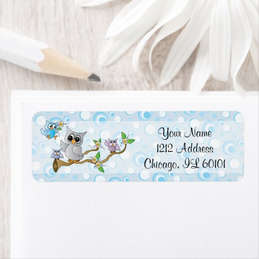 Étiquette Chouette Bébé Bleue | Thème Douche (En situation)