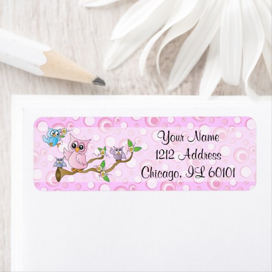 Étiquette Chouette-bébé rose | Thème Douche (En situation)