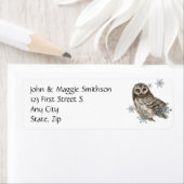 Étiquette Chouette d'aquarelle et flocons de neige Oiseau Ar (En situation)