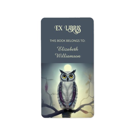 Étiquette Chouette Et Lune | Ex Libris Ajouter un nom Plaque (Devant)