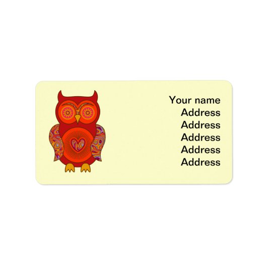 Étiquette Chouette psychédélique rouge (Devant)