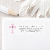 Étiquette Christening / Baptême / Fille de croix rose commun (En situation)