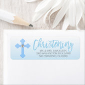 Étiquette Christening White Blue Cross BOY Adresse de retour (En situation)