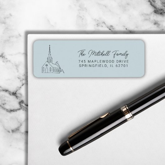 Étiquette Christian Church Line Art minimal Style bleu