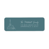 Étiquette Christian Church Line Art minimal Style Vert (Devant)