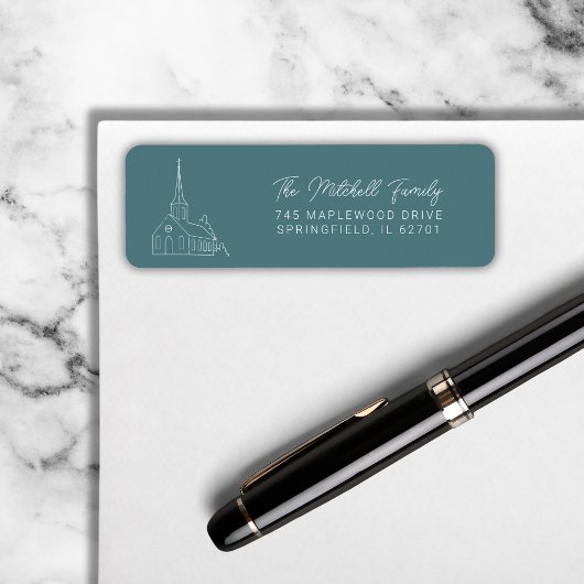 Étiquette Christian Church Line Art minimal Style Vert