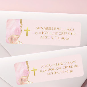 Étiquette Christian Cross Pink Gold Agate Adresse de retour
