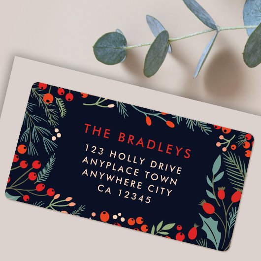 Étiquette Christmas Address Label | Modern Floral Greenery