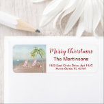 Étiquette Christmas Beach Ocean Return Adresse<br><div class="desc">Juste une charmante petite scène de Noël — cependant, sur la plage de Floride — le palmier et le flamant décoré pour la journée — personnalisez avec votre adresse, bien sûr - avec juste une touche de parties scintillant autour. Toute question ou demande de design par courriel : charmdesignstudio@rcn.com et...</div>