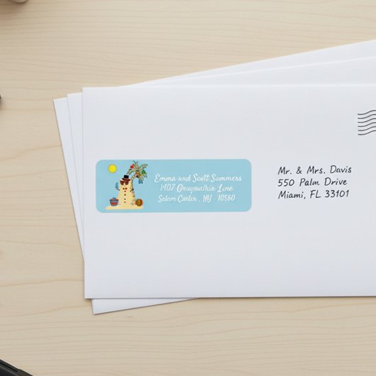 Étiquette Christmas Beach Tropical Snowman Adresse