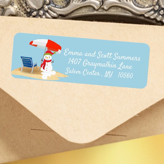 Étiquette Christmas Beach Tropical Snowman Adresse :