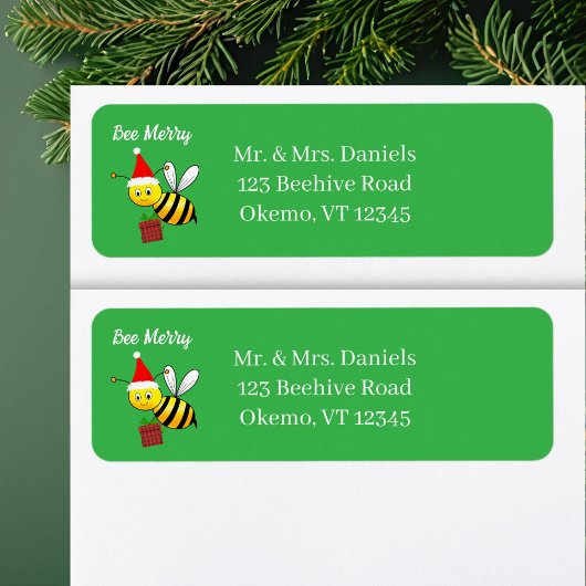 Étiquette Christmas Bee with Gift Bee Merry Return Address