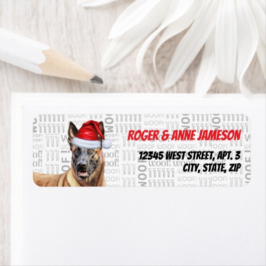 Étiquette Christmas Belgian Malinois Dog Adresse de vacances (En situation)