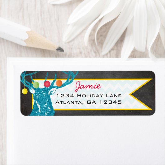 Étiquette Christmas Buck Deer Chalkboard Adresse de retour (En situation)