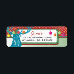 Étiquette Christmas Buck Deer Zig Zag Motif Retour Adresse<br><div class="desc">Joli Cerf Aqua Vintage avec des ornements de couleurs vives</div>