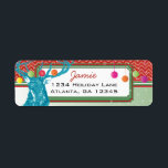 Étiquette Christmas Buck Deer Zig Zag Motif Retour Adresse<br><div class="desc">Joli Cerf Aqua Vintage avec des ornements de couleurs vives</div>
