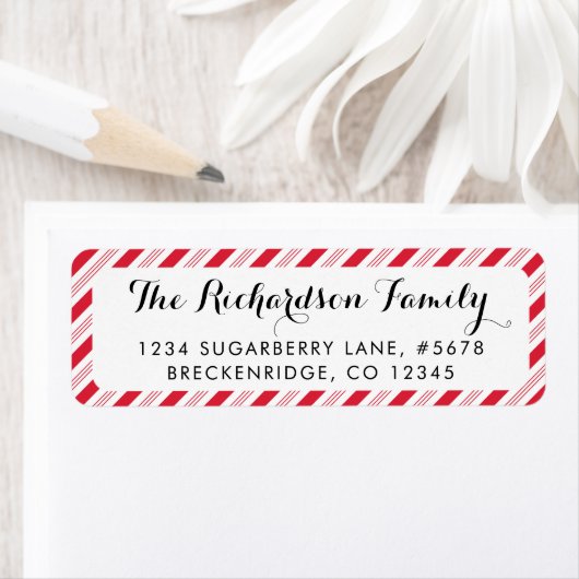 Étiquette Christmas Candy Cane Red Stripes Pattern Holiday (En situation)