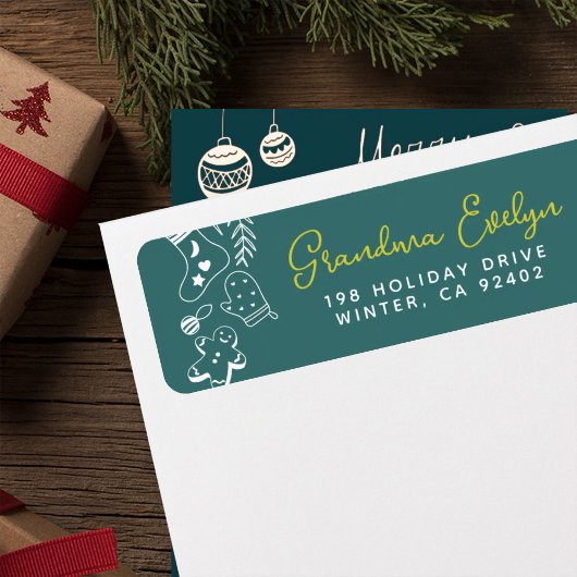 Étiquette Christmas Cheer Green Holiday Adresse de cuisson