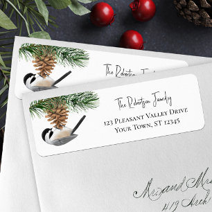 Étiquette Christmas Chickadee Pinecone Adresse de retour