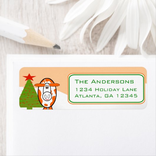 Étiquette Christmas Cow Dairy Farm Adresse de retour (En situation)