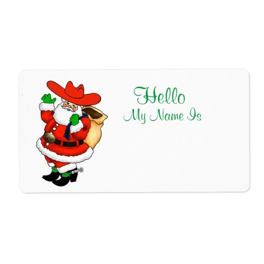 Étiquette Christmas Cowboy Père Noël Nom Modèle de balise (Devant)