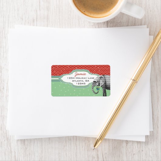 Étiquette Christmas Elephant Zig Zag Motif Retour Adresse (En situation)