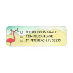 Étiquette Christmas Flamingo on Beach Return Address<br><div class="desc">Our fun holiday return address label features a bright red flamingo wearing reindeer antlers decorated with Christmas ornaments. The sandy beach and ocean waves lets people know that you're in Florida. All text on the label can be personalized with your own wording.</div>