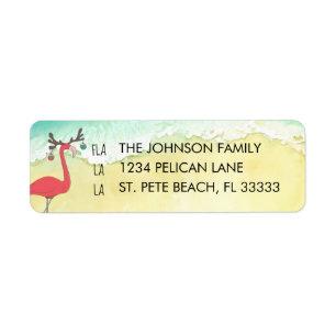 Étiquette Christmas Flamingo on Beach Return Address