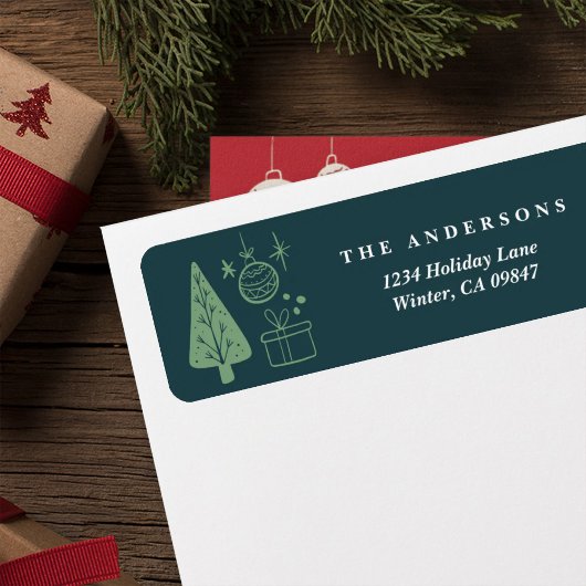 Étiquette Christmas Green Hand Drawn Doodles Address Labels