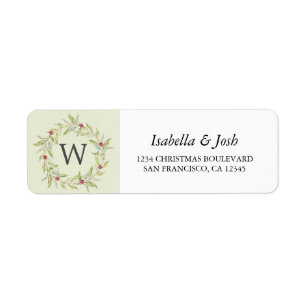 Étiquette Christmas Greenery Berries Monogramme Adresse de r