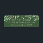 Étiquette Christmas Greenery Red Berries Dark Green Address<br><div class="desc">Our Christmas address label design announces the arrival of your holiday mail in classic style! It features traditional Christmas greenery with little red berries and modern block typography.  The watercolor foliage is set on a classic dark green background. #Christmas #HolidayMail #AddressLabels</div>