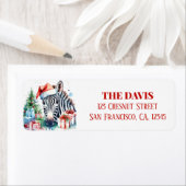 Étiquette Christmas Hat Festive Zebra (En situation)