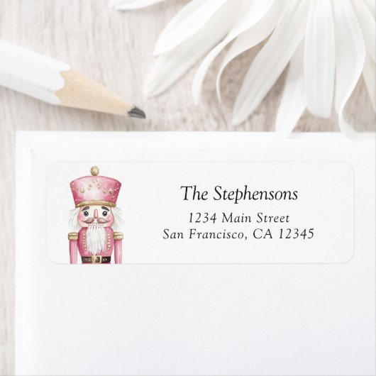 Étiquette Christmas Holiday Nutcracker Pink Return Address (En situation)